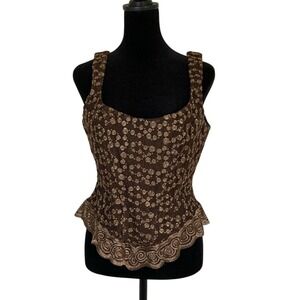 Gigi Clark Modern Couture Brown Round Neck Fitted Corset Top‎ Size 4  Silk Blend